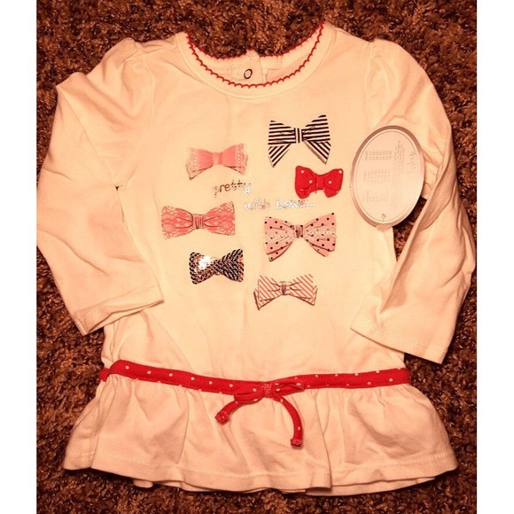 Girl's Size 9 M 6-9 Months 2 Pc Cream Pretty With Bows K Baby Top & PLACE Capris - Picture 3 of 7